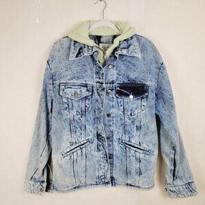 Samantha Sipos Zinna Acid Wash Hooded Denim Jacket Size Small 90s retro grunge